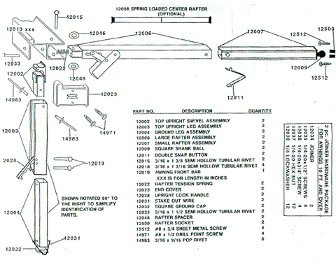 awning parts shademaker supreme diagram list awnings instructions corp